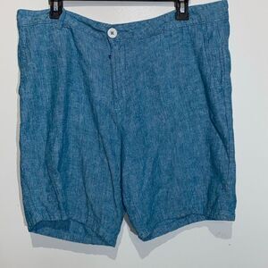 Saks Fifth Avenue Men's Blue Linen Blend Flat Front Casual Shorts Size 34